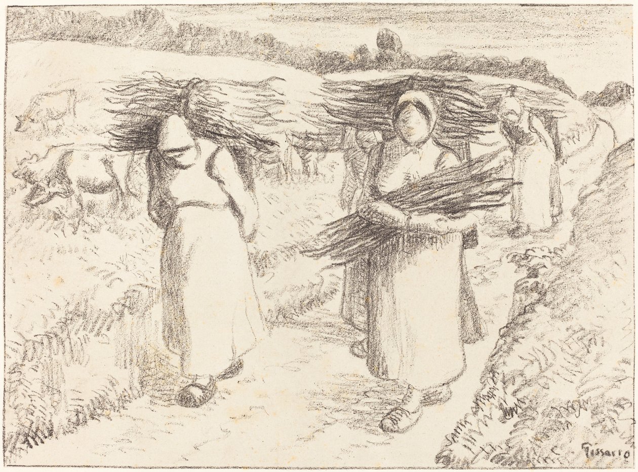Bauern tragen Stöcke von Camille Pissarro