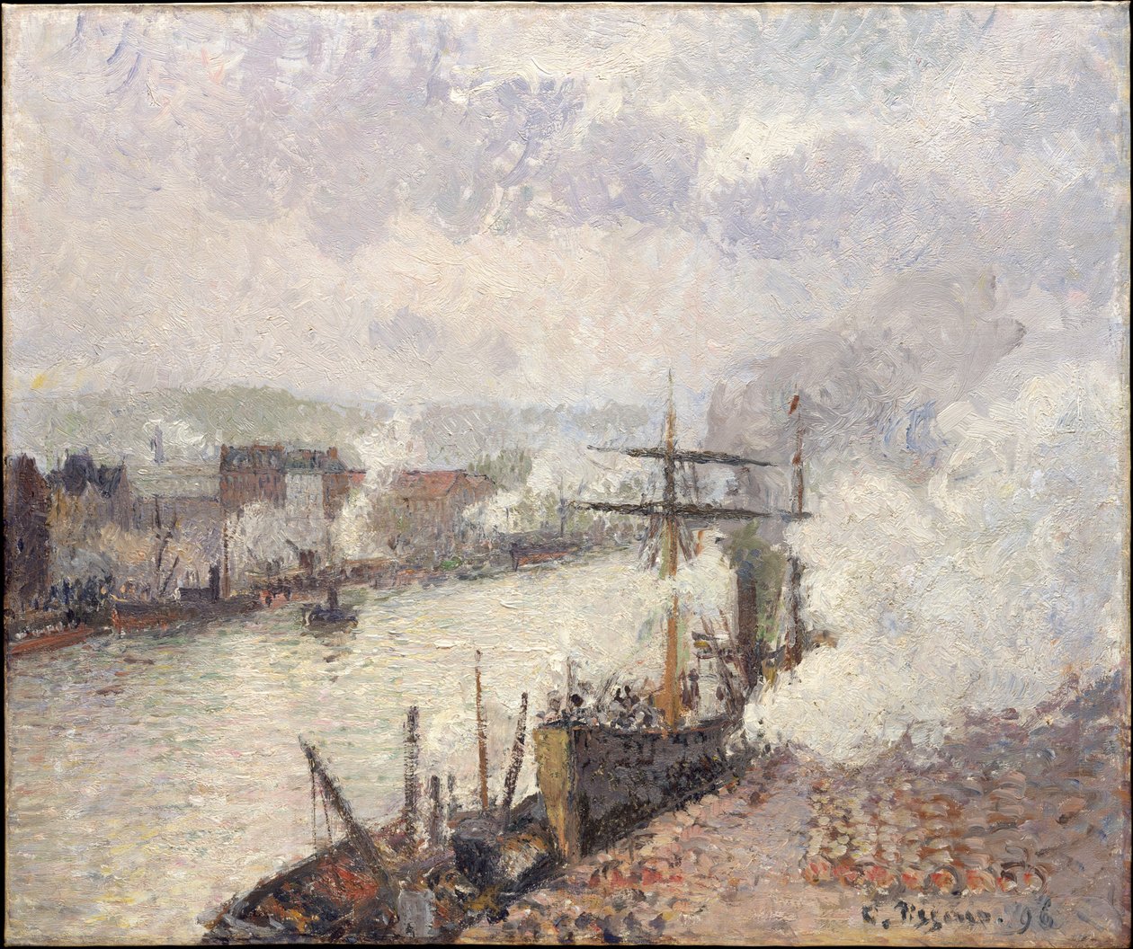 Dampfschiffe im Hafen von Rouen von Camille Pissarro