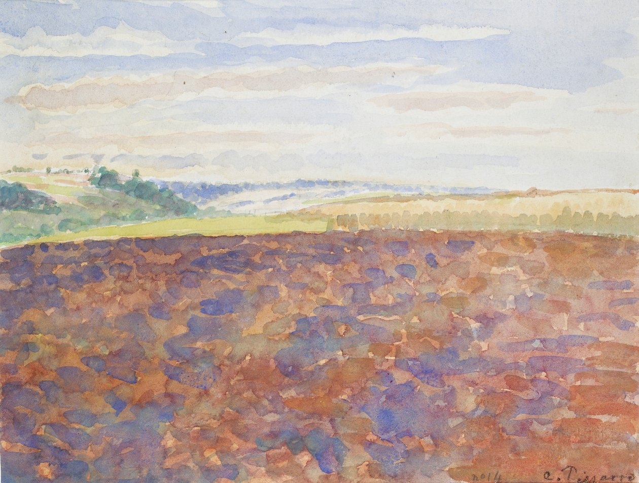 Studie einer Landschaft mit einem gepflügten Feld, Eragny-sur-Epte, ca. 1886-1890 von Camille Pissarro