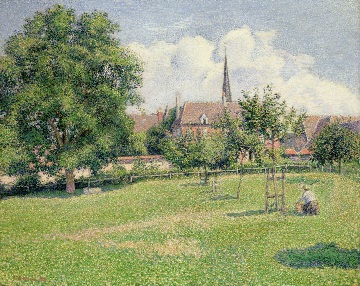 Das Haus der tauben Frau und der Glockenturm in Eragny von Camille Pissarro