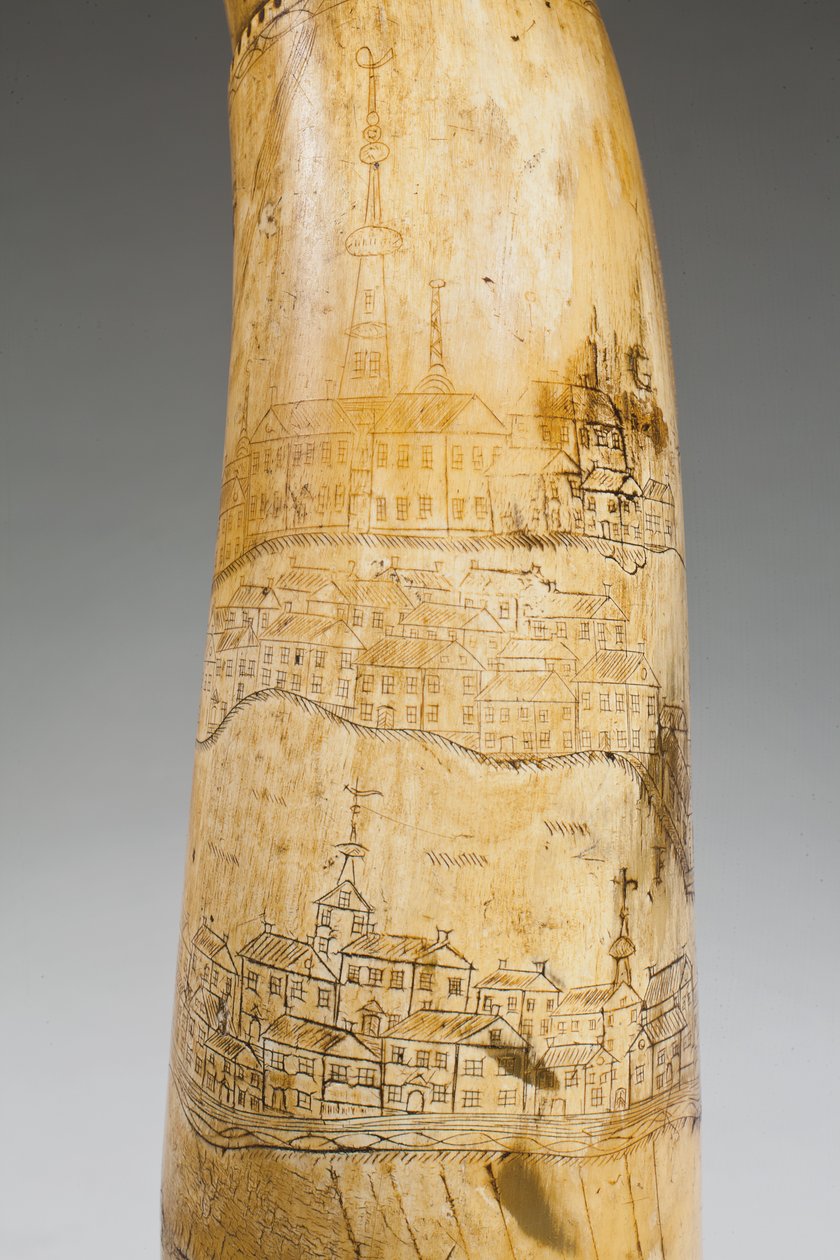 Pulverhorn, graviert mit einer Karte des Sankt-Lorenz-Stroms im Gebiet von Quebec, um 1759 von Canadian School