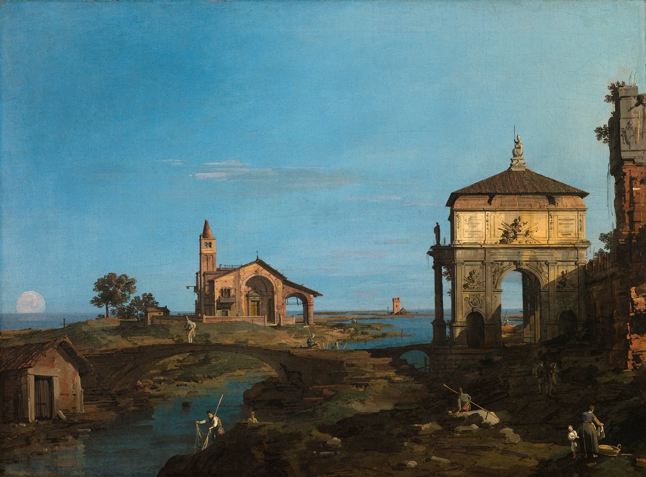 Eine Insel in der Lagune mit einem Tor und einer Kirche von Canaletto (Giovanni Antonio Canal)