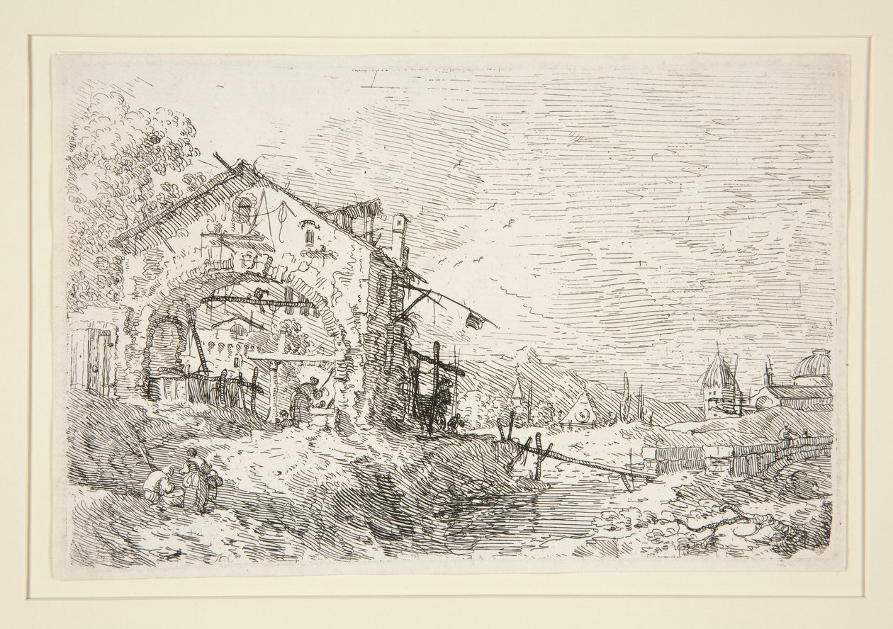 Landschaft mit einer Frau an einem Brunnen, aus der Serie Vedute von Canaletto (Giovanni Antonio Canal)