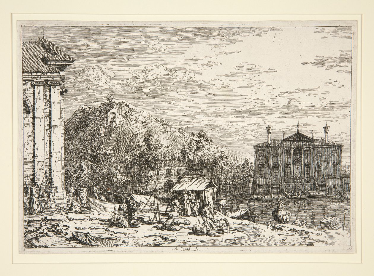 Der Markt in Dolo, aus der Serie Vedute (Ansichten) von Canaletto (Giovanni Antonio Canal)