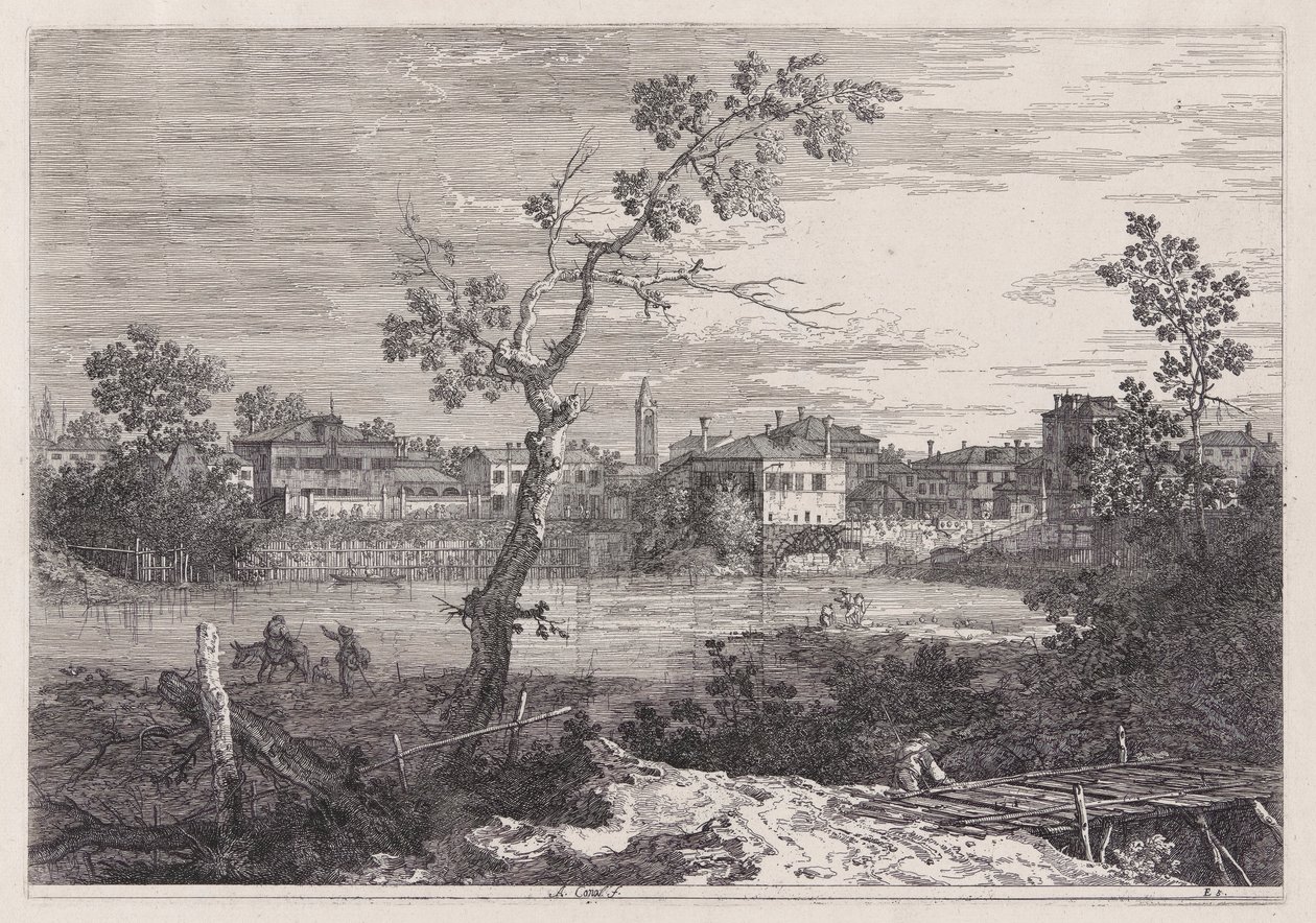 Ansicht einer Stadt am Flussufer, aus der Serie Vedute (Ansichten) von Canaletto (Giovanni Antonio Canal)