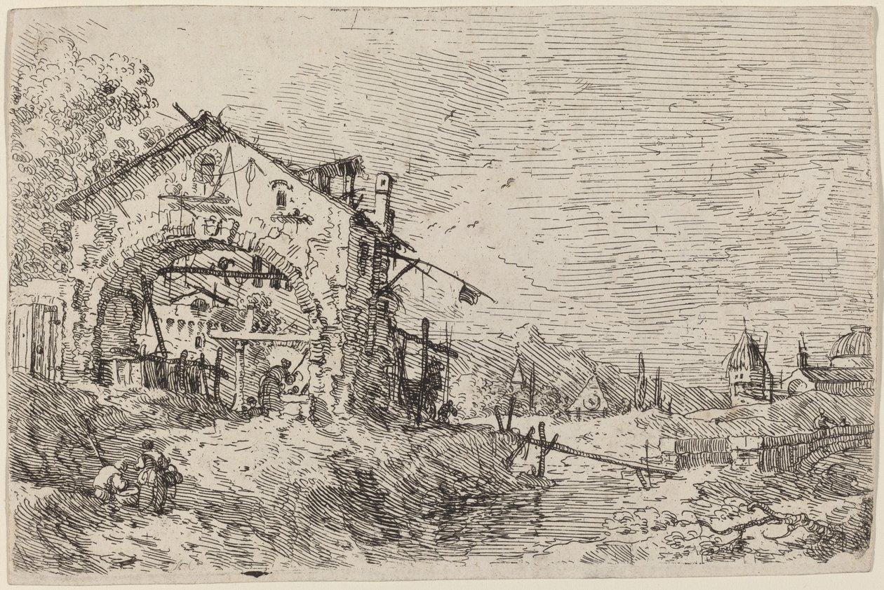 Landschaft mit einer Frau am Brunnen, ca. 1735-1746 von Canaletto