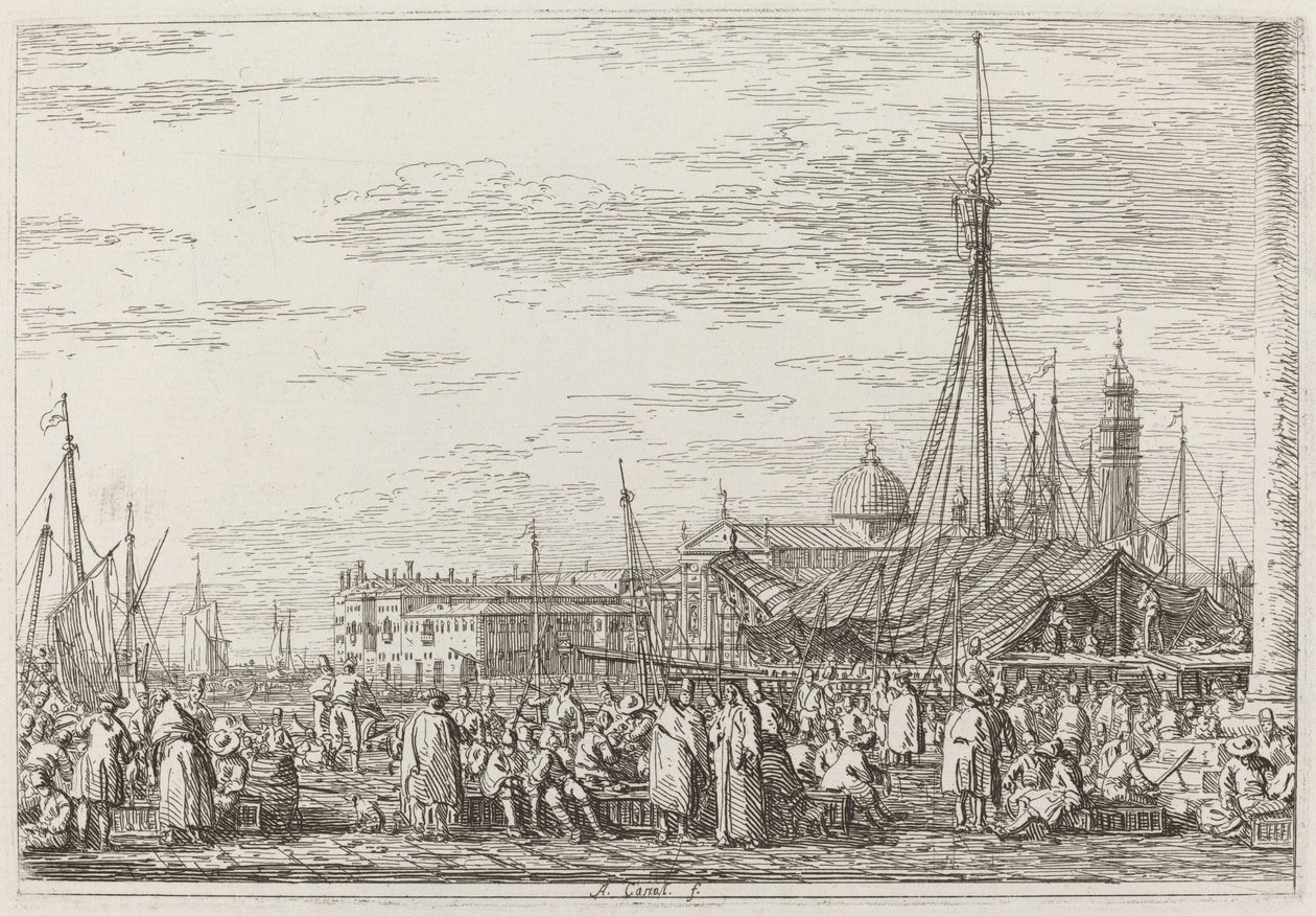 Der Markt auf dem Molo [oben links], um 1735-1746 von Canaletto