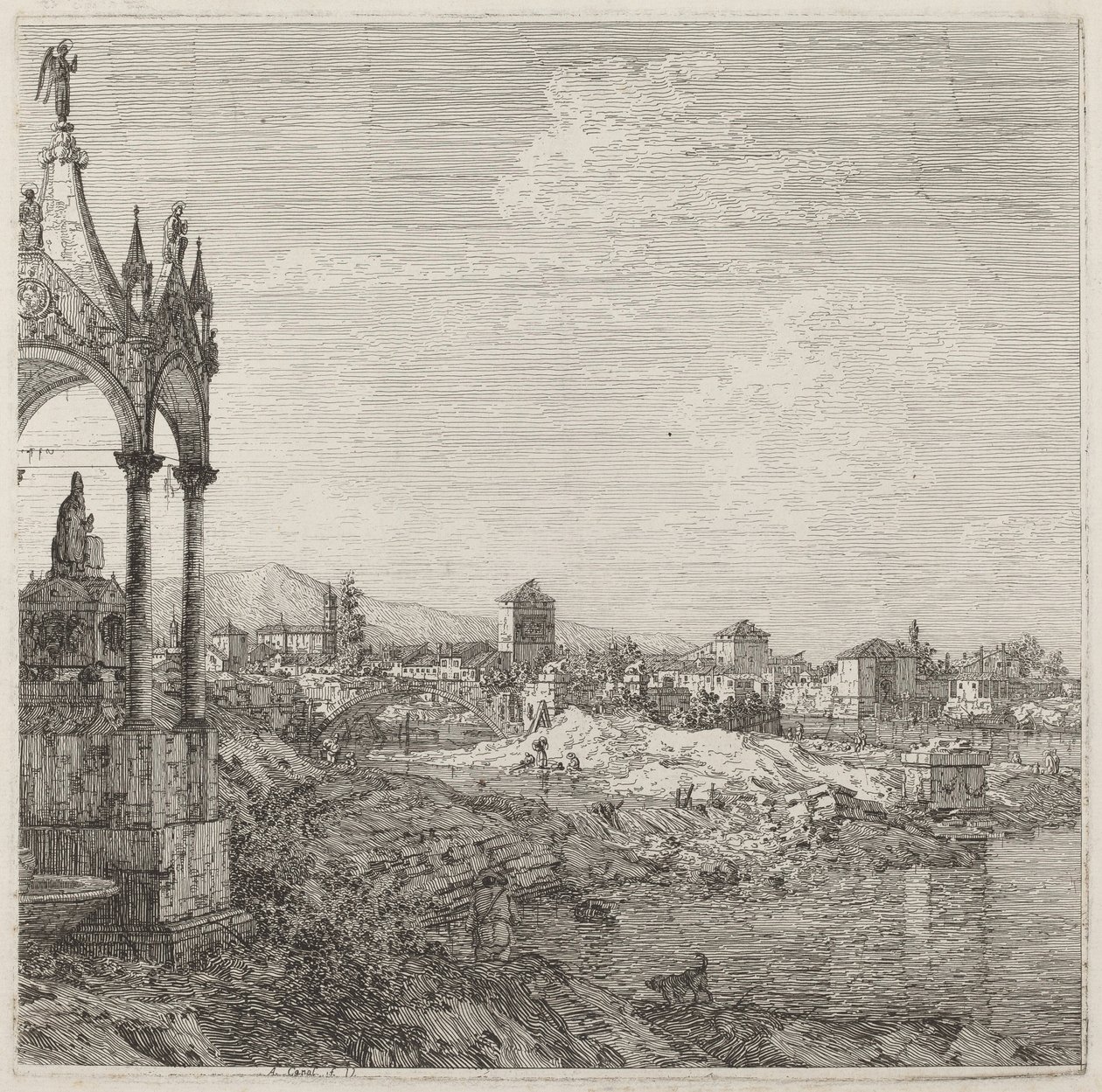 Ansicht einer Stadt mit dem Grab eines Bischofs von Canaletto
