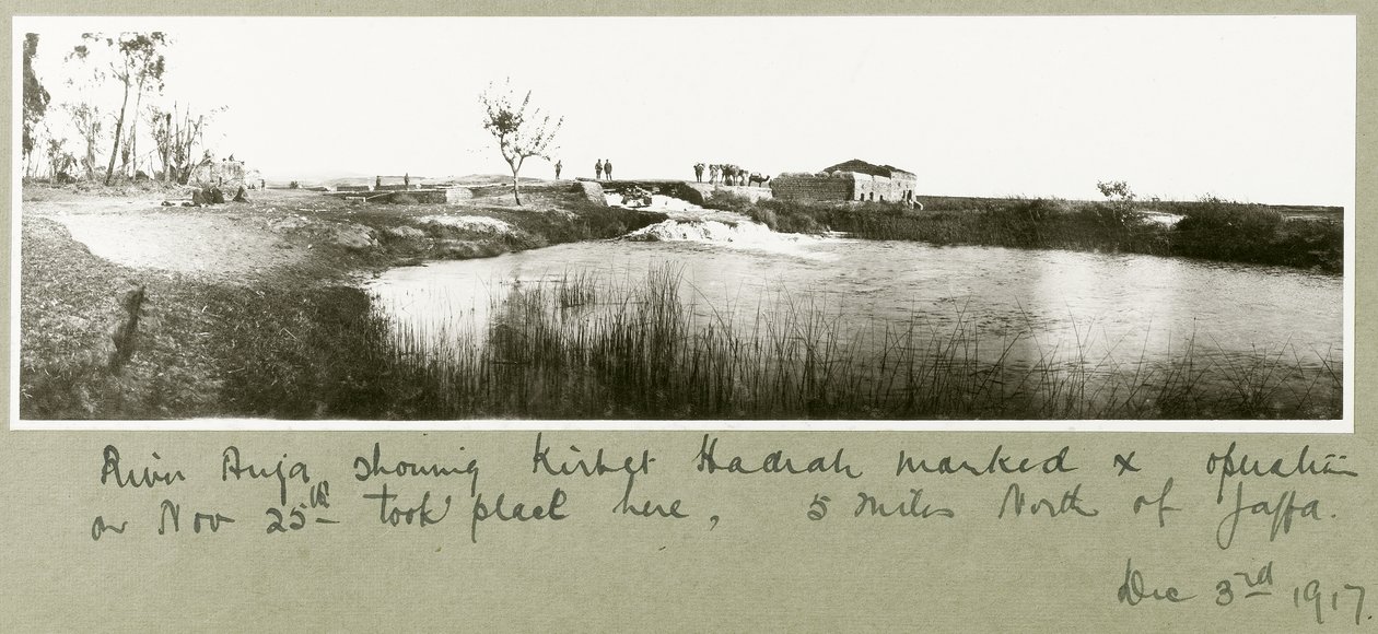 Fluss Auja, zeigt Khirbet Hadrah, 3. Dezember 1917 von Capt. Arthur Rhodes