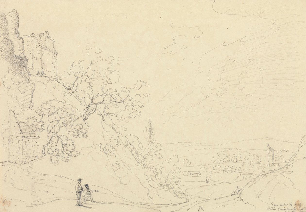 Von unterhalb der Burg innerhalb von Carisbrooke Castle, 18. Mai 1829 von Capt. Thomas Hastings