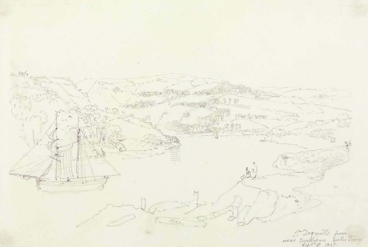 Saint Dogmaels von Cardigan am Teifi, 8. September 1847 von Capt. Thomas Hastings