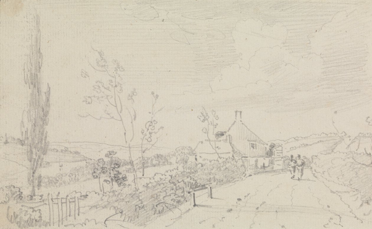 Skizze einer Landstraße und eines Landhauses von Capt. Thomas Hastings