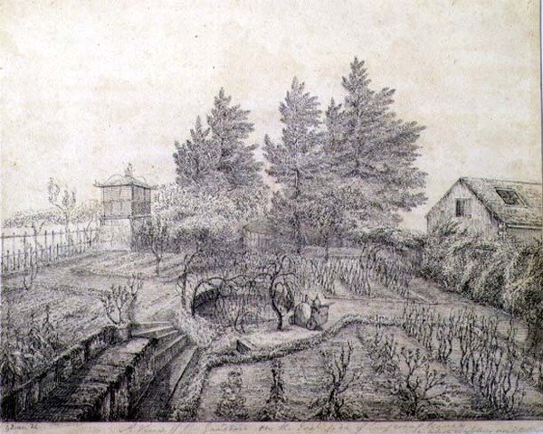 Ansicht der Gärten Napoleons I. auf der Ostseite des Longwood House von Captain G. Rotton