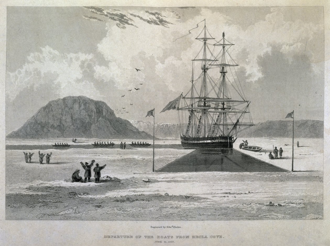 Abfahrt der Boote von Hecla Cove, 21. Juni 1827, aus dem Journal einer dritten Reise zur Entdeckung einer Nordwestpassage von Captain George Francis Lyon