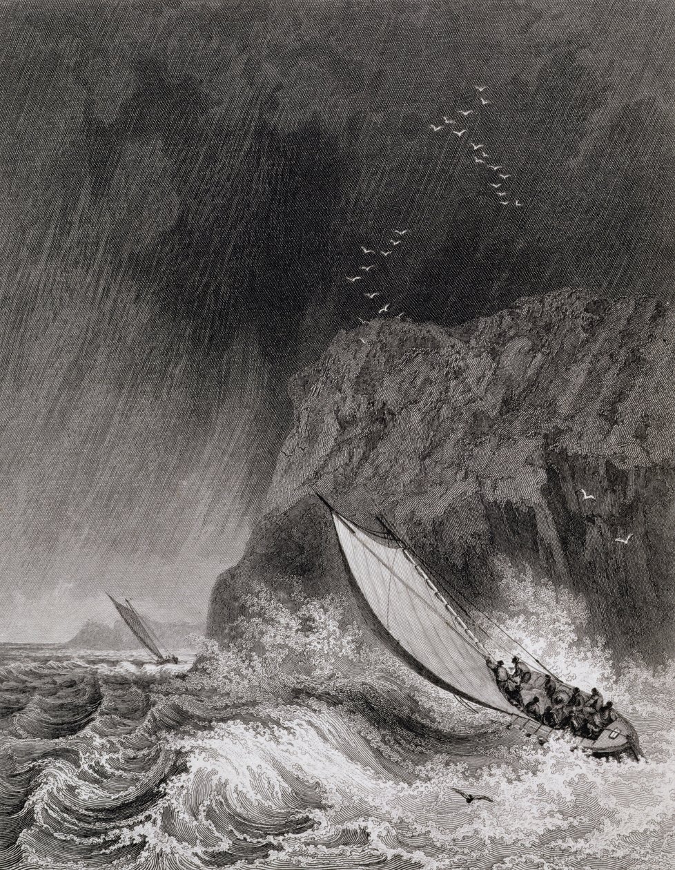 Die Boote vor Walden Island im Schneesturm, 12. August 1827, aus dem Journal einer dritten Reise zur Entdeckung einer Nordwestpassage von Captain George Francis Lyon