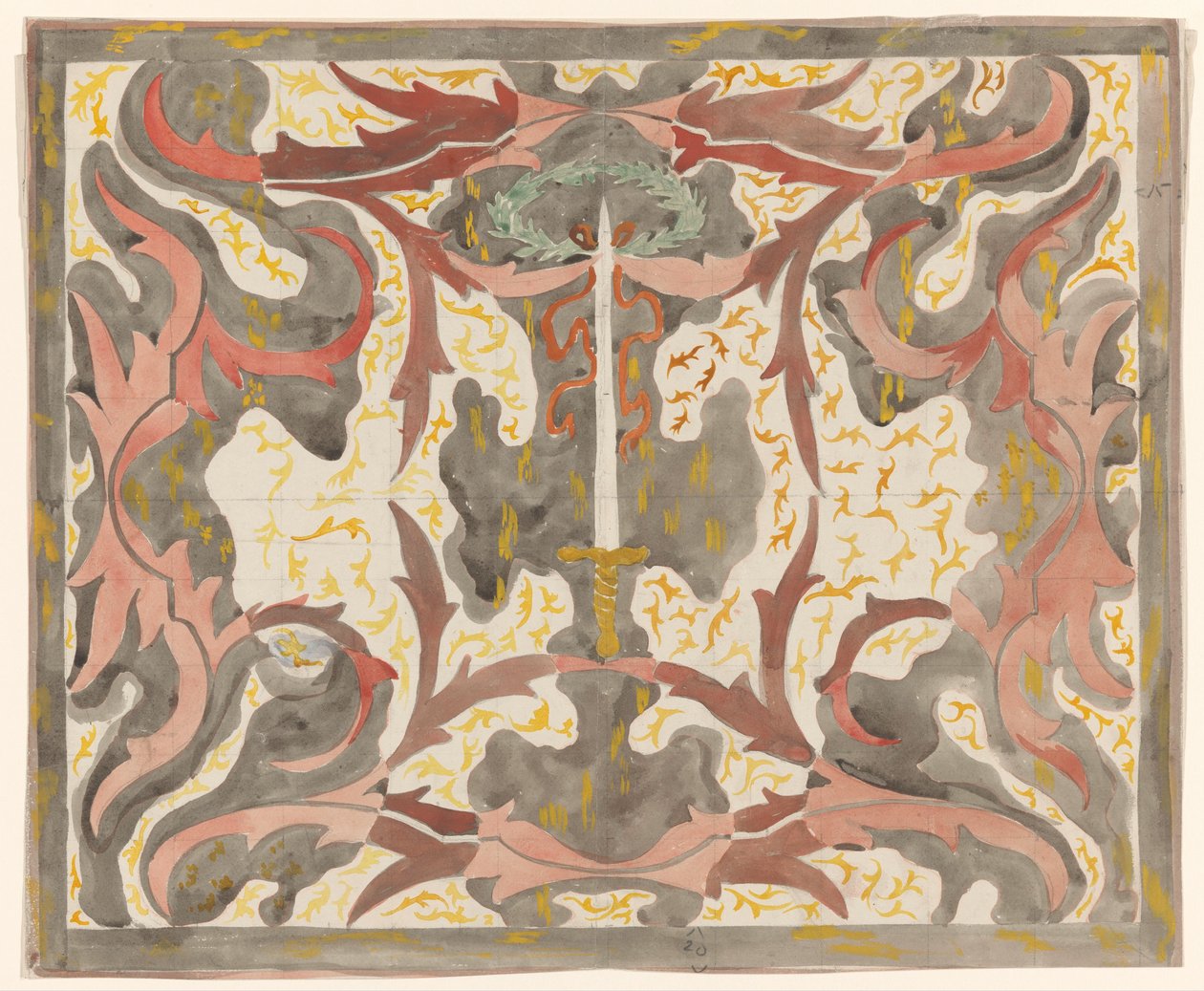 Dekoratives Design mit aufrechtem Degen von Carel Adolph Lion Cachet