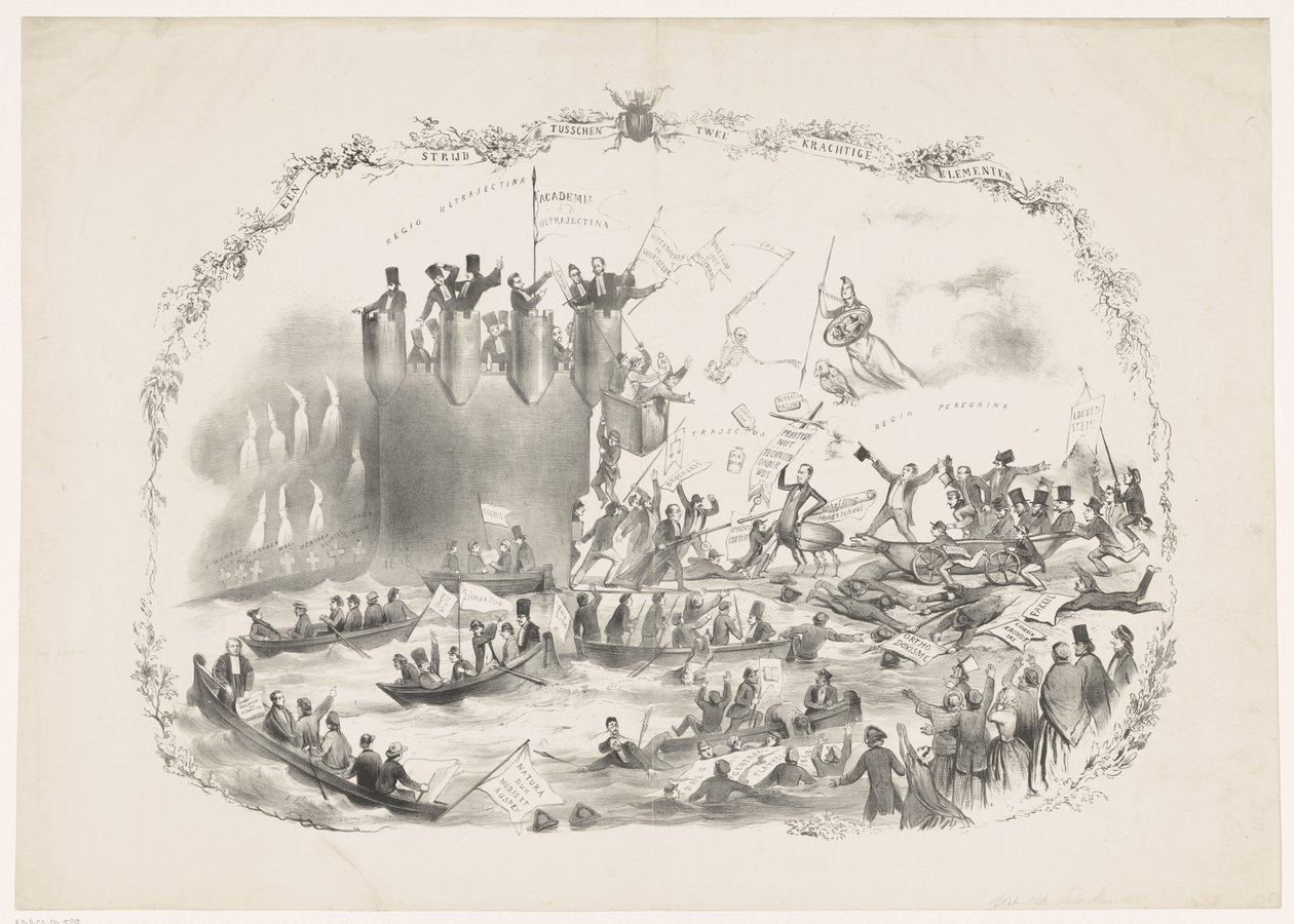 Karikatur über Thorbeckes Pläne zur Schließung der Universität Utrecht, 1863 von Carel Hendrik Thiebout