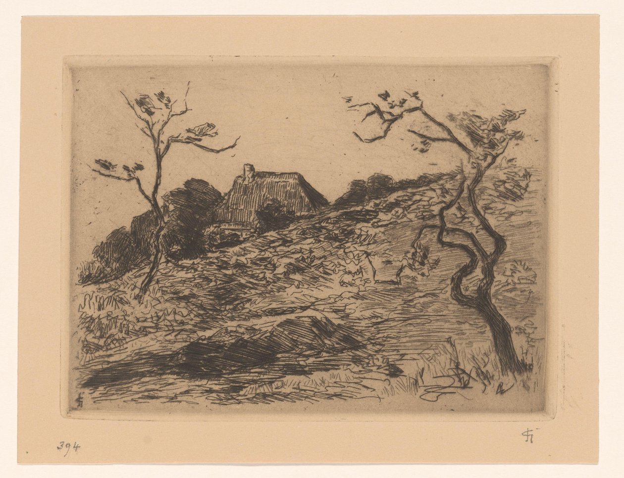 Haus hinter einem Hügel bei Materborn von Carel Nicolaas Storm van 