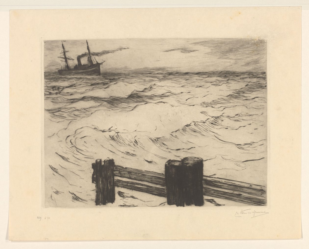 Dampfschiff auf See von Carel Nicolaas Storm van 