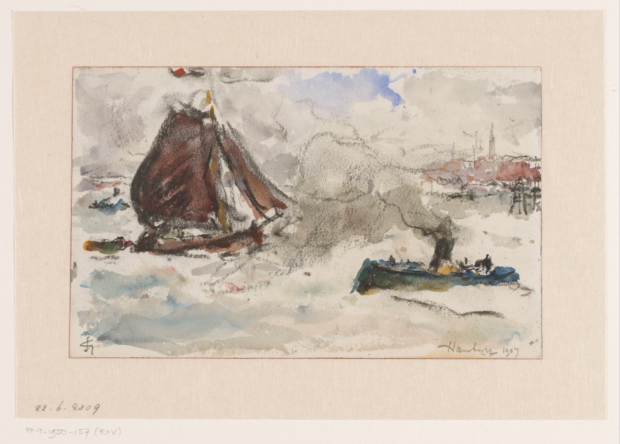 Unruhiges Wasser vor dem Hafen von Hamburg von Carel Nicolaas Storm van 