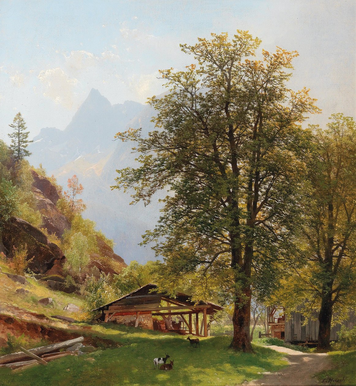 Landschaft mit Bauernhäusern von Carl Hasch