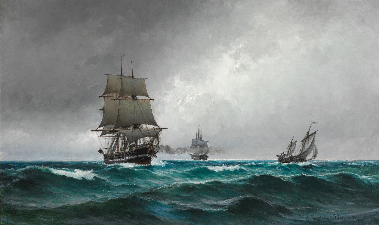 Stiller Abend in der Nordsee mit der Fregatte Jylland von Carl Ludvig Locher