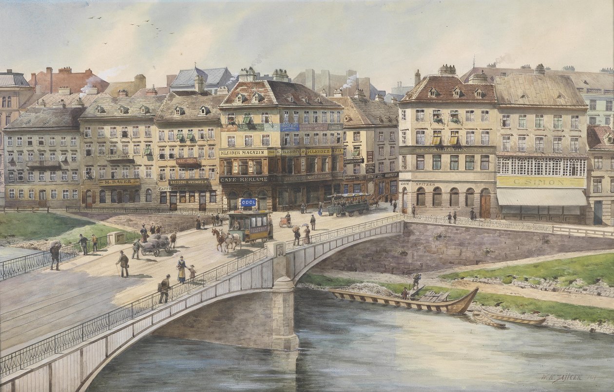 Blick auf die Stadt über den Donaukanal von Carl Wenzel Zajicek