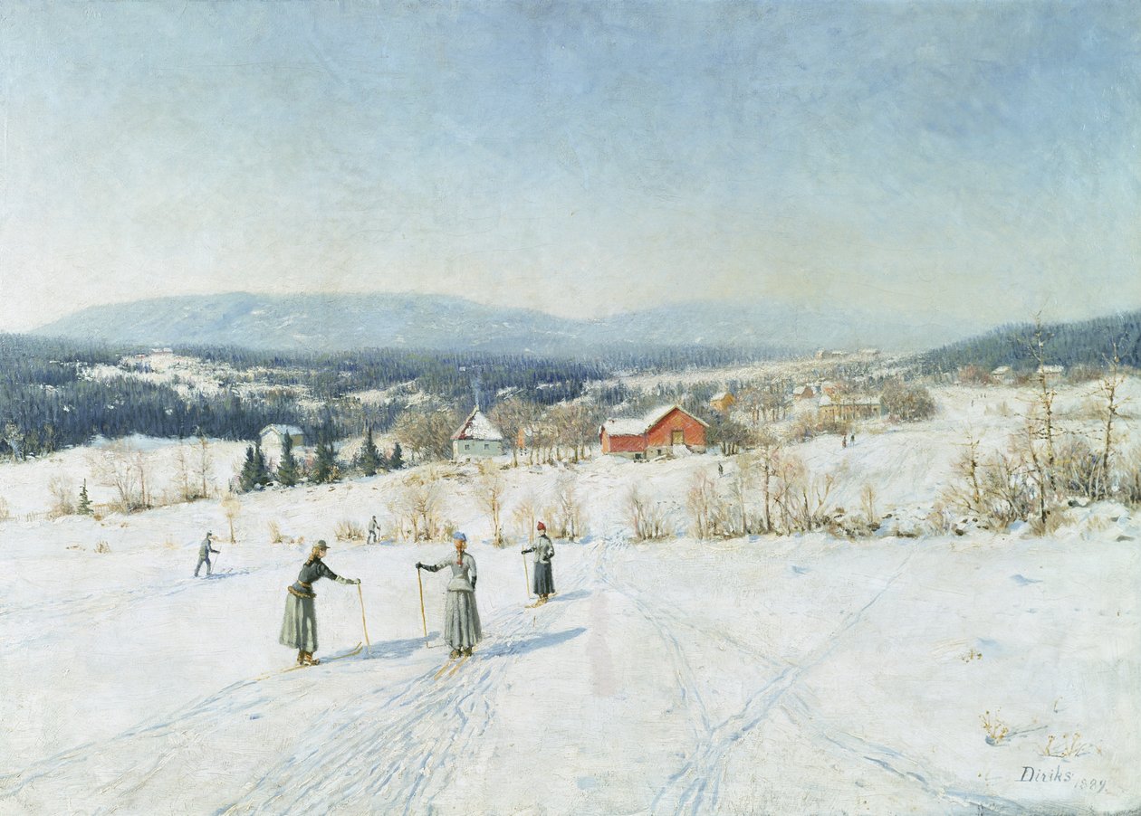 Landschaft mit Skifahrern von Carl Edvard Diriks