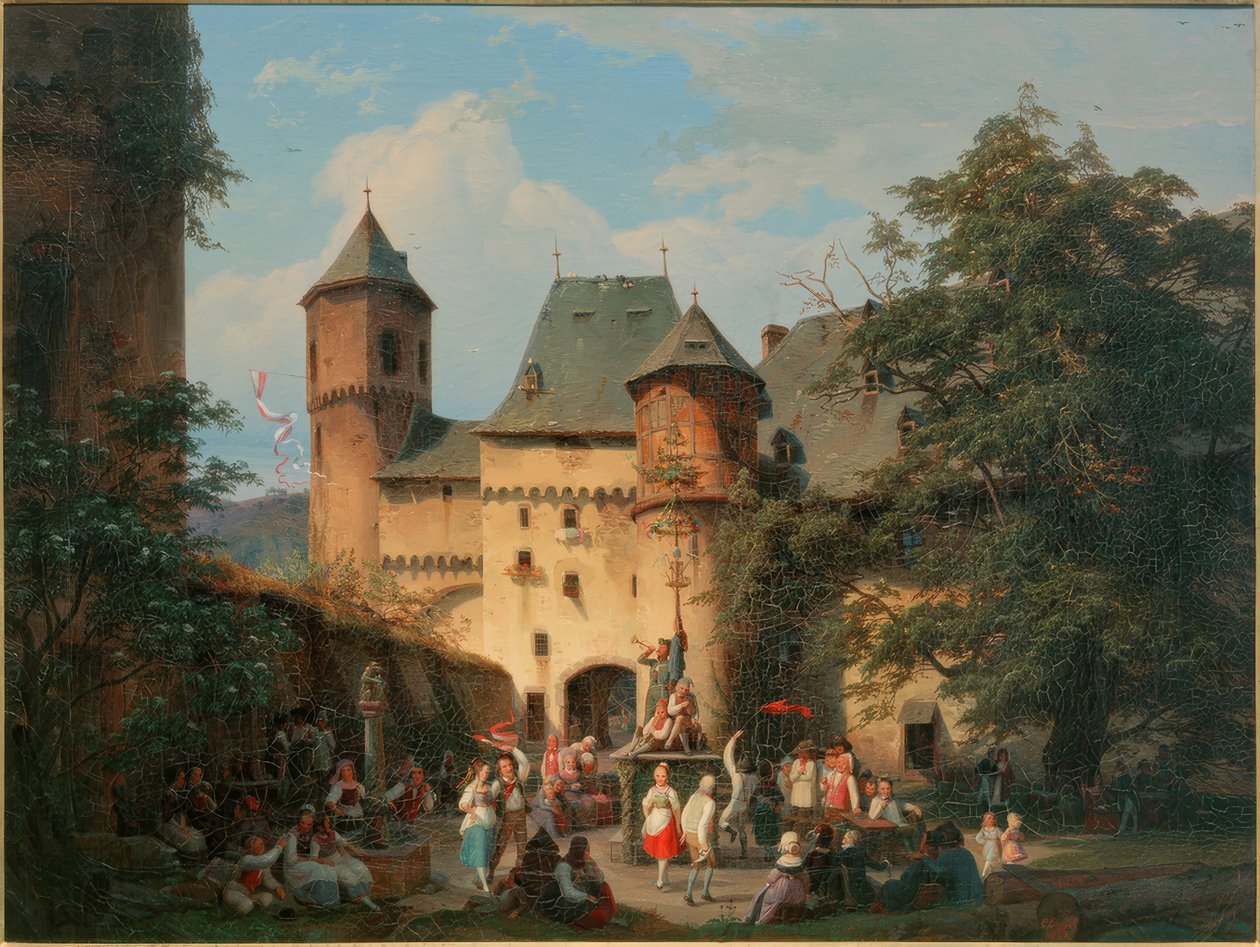 Festszene im Vorhof einer Burg von Carl Engel von Rabenau