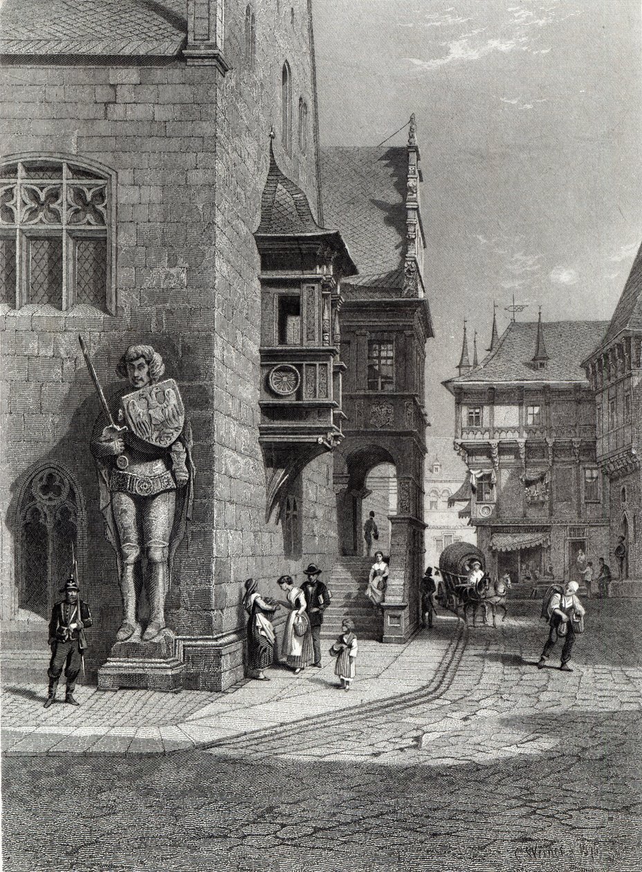 Rathaus, Halberstadt, graviert von E. Joubert, gedruckt von Cassell & Company Ltd (Gravur) von Carl Friedrich Heinrich Werner