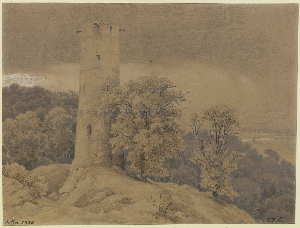 Waldlandschaft mit Wartturm von Carl Friedrich Lessing