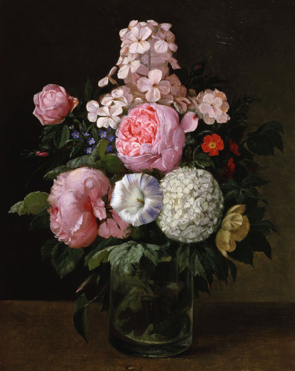 Stillleben mit rosa Rosen und Hortensien. Gemälde von Carl Henrik Koch Moller (1845-1920) Privatsammlung von Carl Henrik Koch Moller