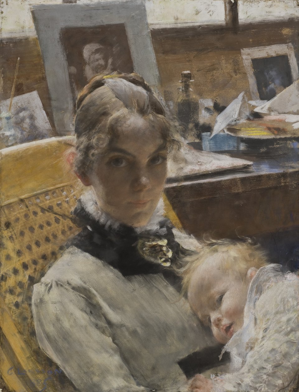 Ein Studio-Idyll: Die Frau des Künstlers und ihre Tochter Suzanne, 1885 von Carl Larsson