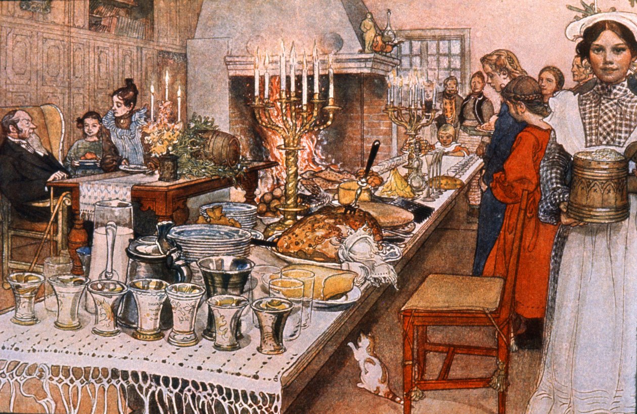 Heiligabendessen in Schweden, frühes 20. Jahrhundert von Carl Larsson