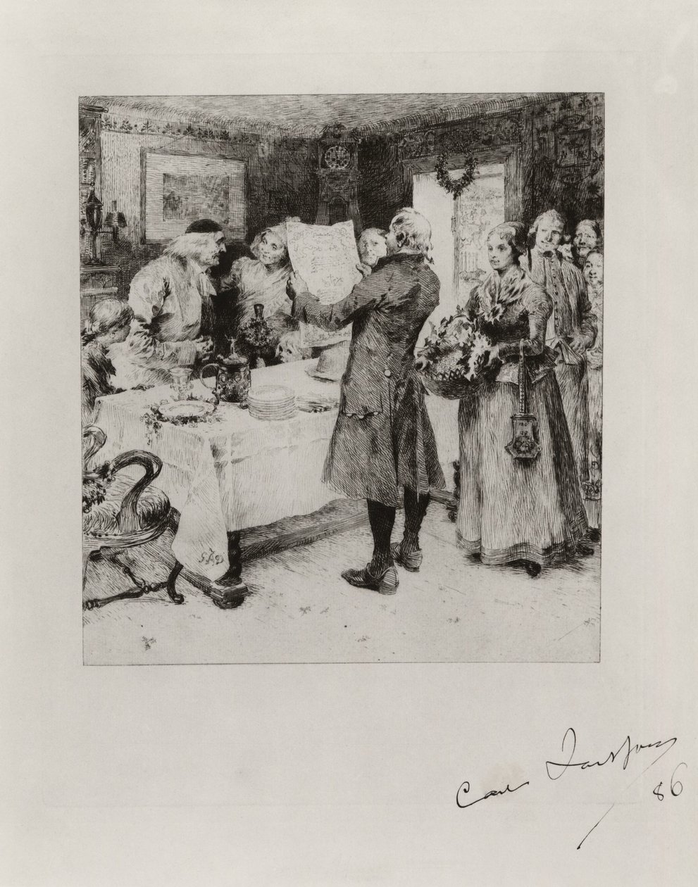 "Das fröhliche Fest". Illustration zu Anna Maria Lenngrens Gedicht. Zustand I von Carl Larsson
