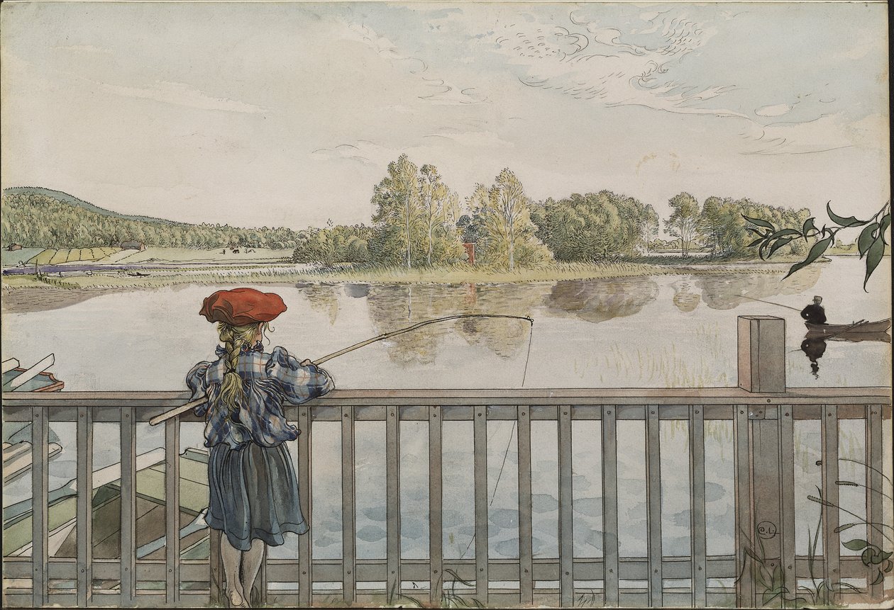 Lisbeth beim Angeln von Carl Larsson