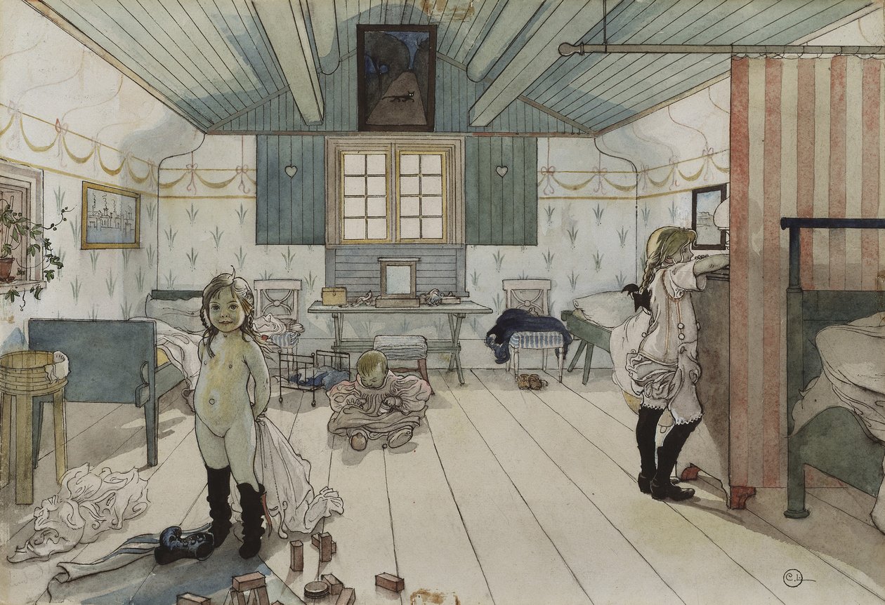 Mammas und das kleine Mädchenzimmer, aus der Serie Ein Zuhause, ca. 1895 von Carl Larsson