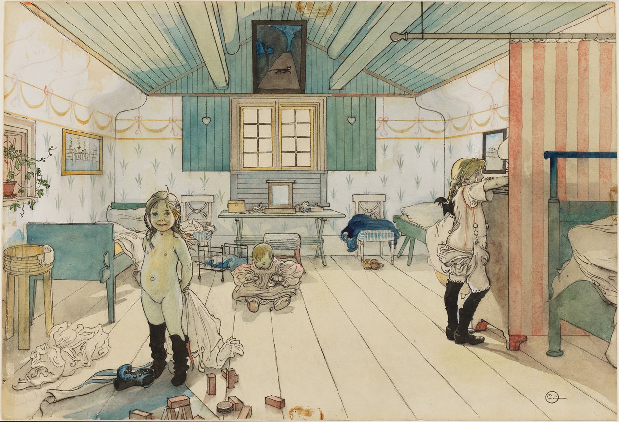Das Zimmer der Mutter und der kleinen Mädchen. Aus Ein Zuhause (26 Aquarelle) von Carl Larsson