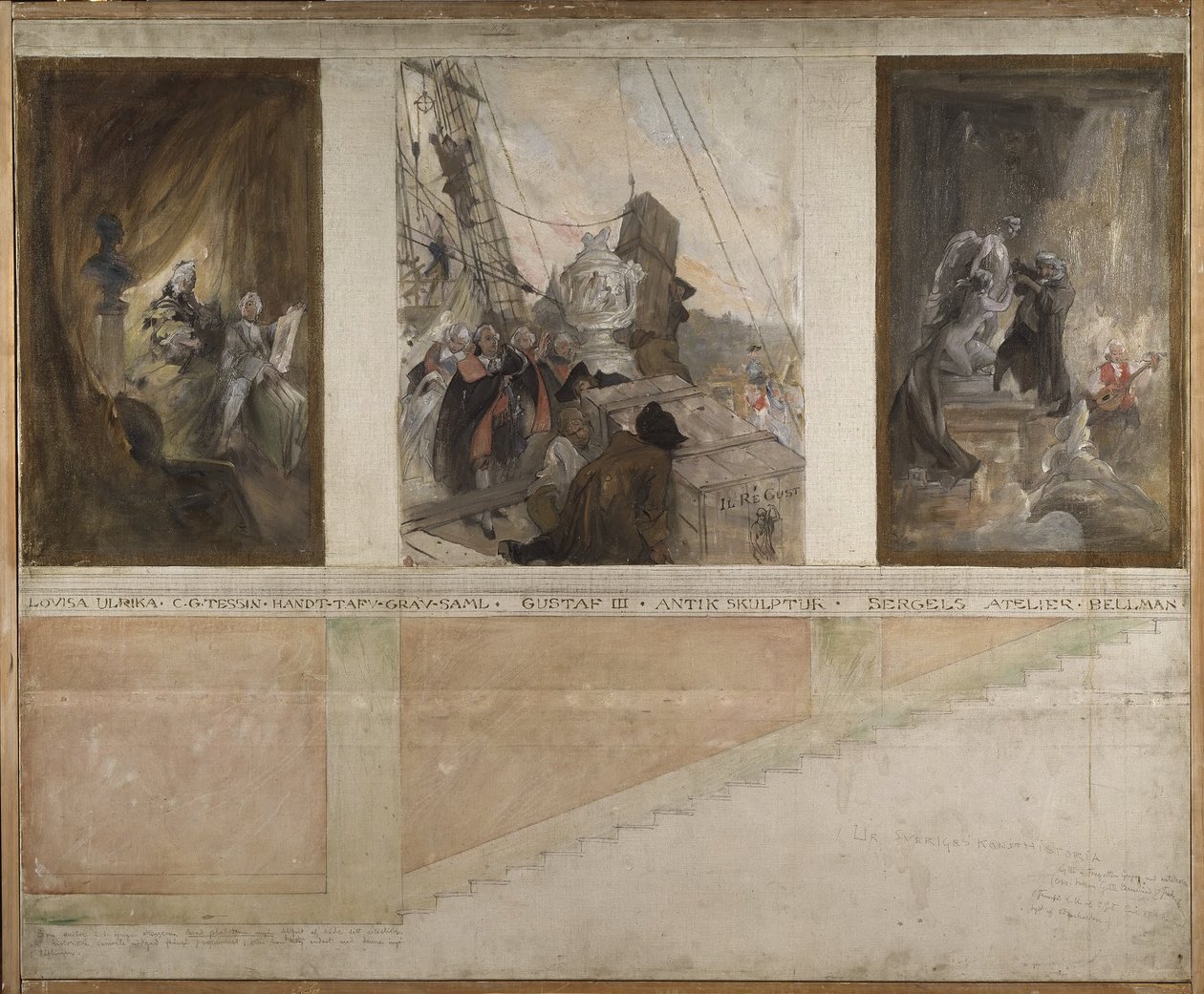 Zweiter Entwurf für die Ausschmückung der Wände in der unteren Halle des NM von Carl Larsson