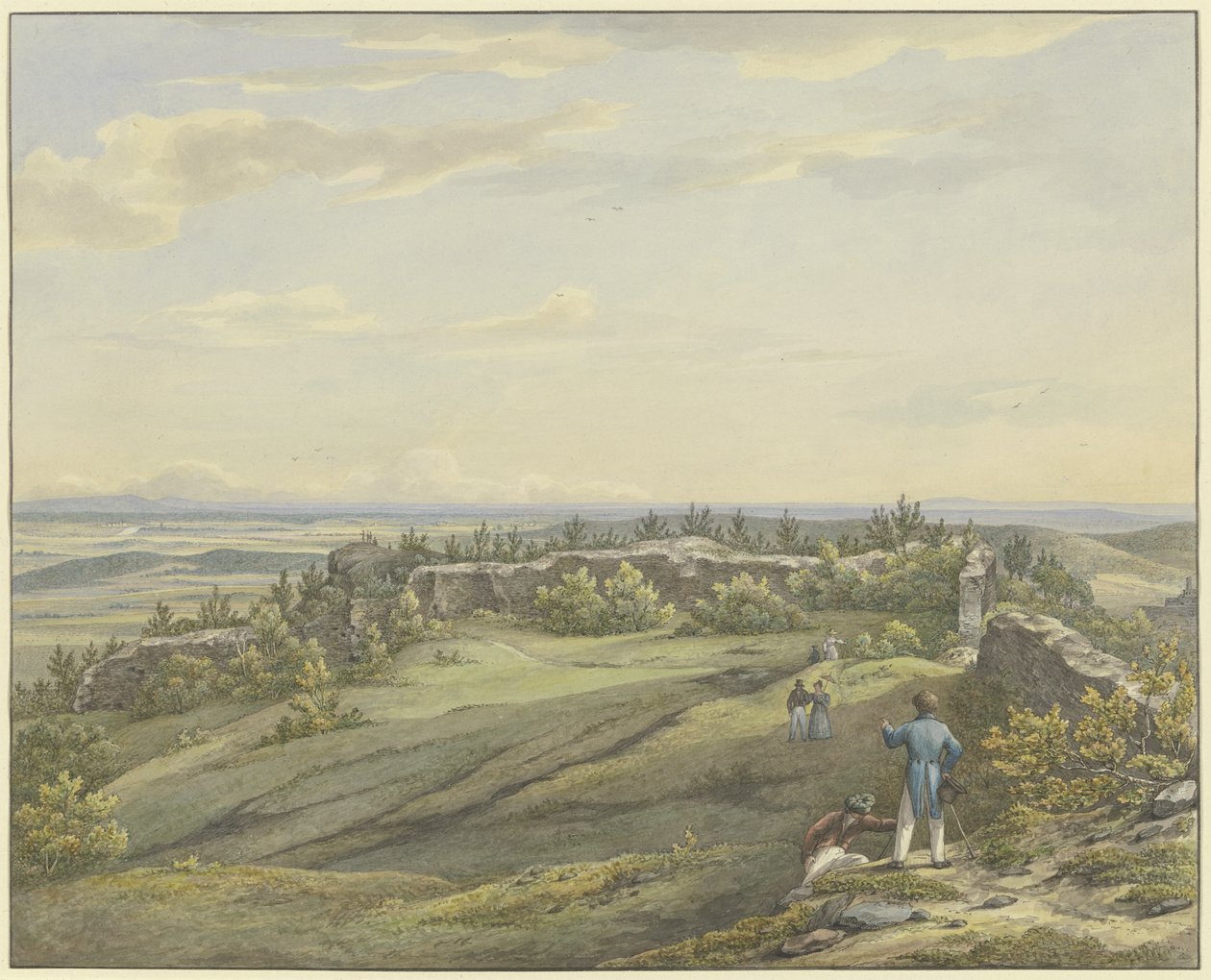 Burghof der Ruine Falkenstein mit Ausblick auf die Mainebene, den Odenwald und die Rheinberge von Carl Morgenstern
