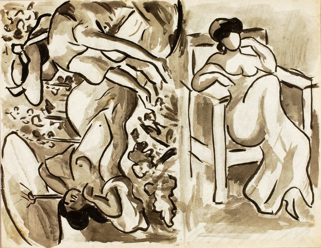 Zwei Frauen im Garten, eine sitzende Frau von Carl Newman