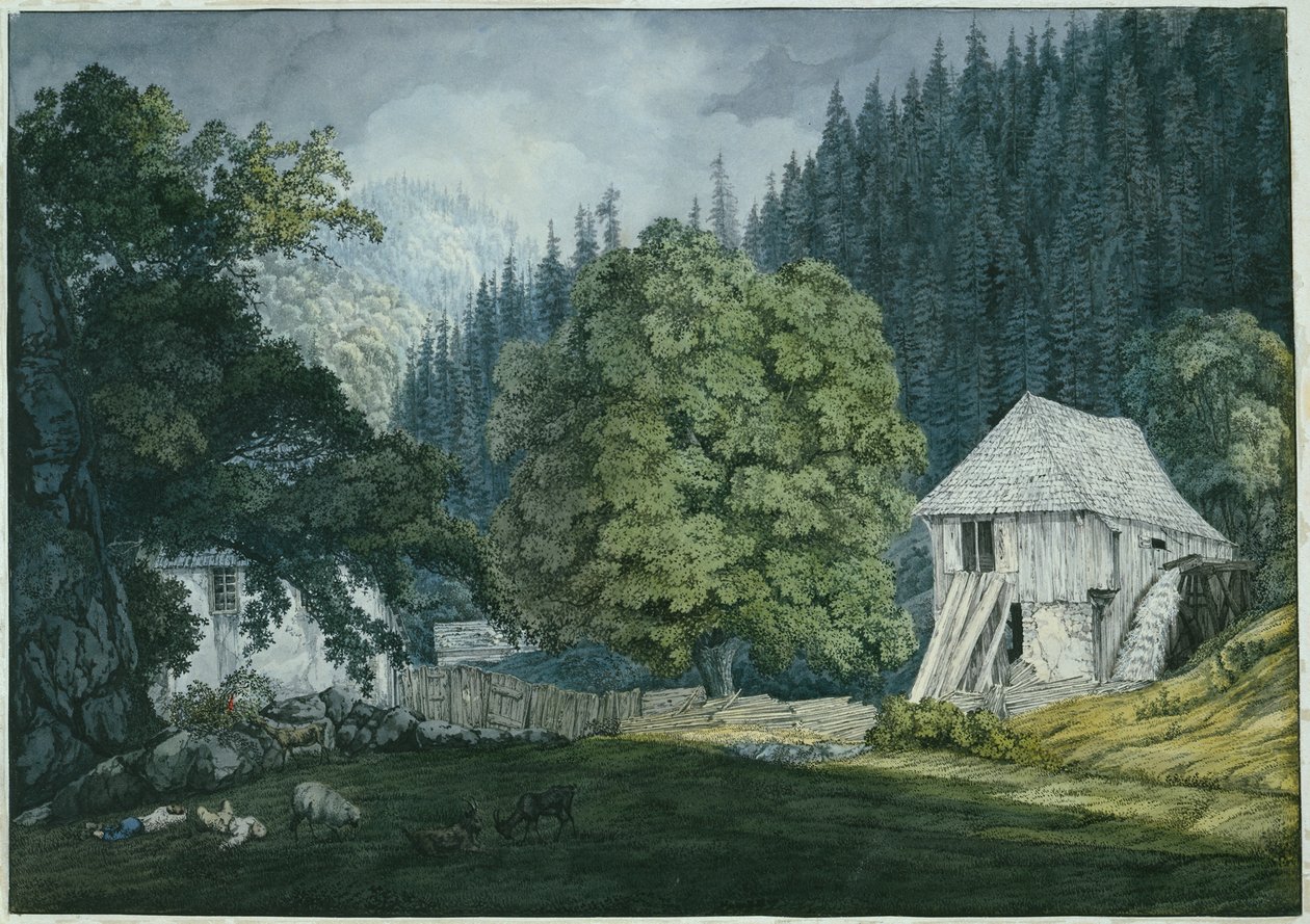 Schneidemühle im Beuerner Thale (Blatt 8 aus dem Skizzenbuch) von Carl Philipp Fohr