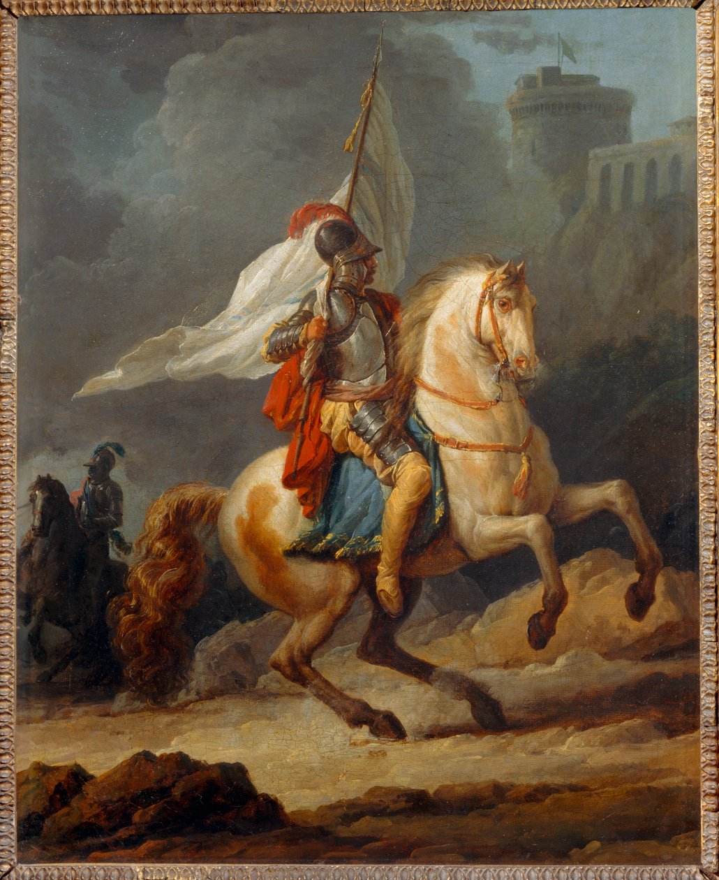 Ritter in Rüstung mit Banner von Carle Vernet