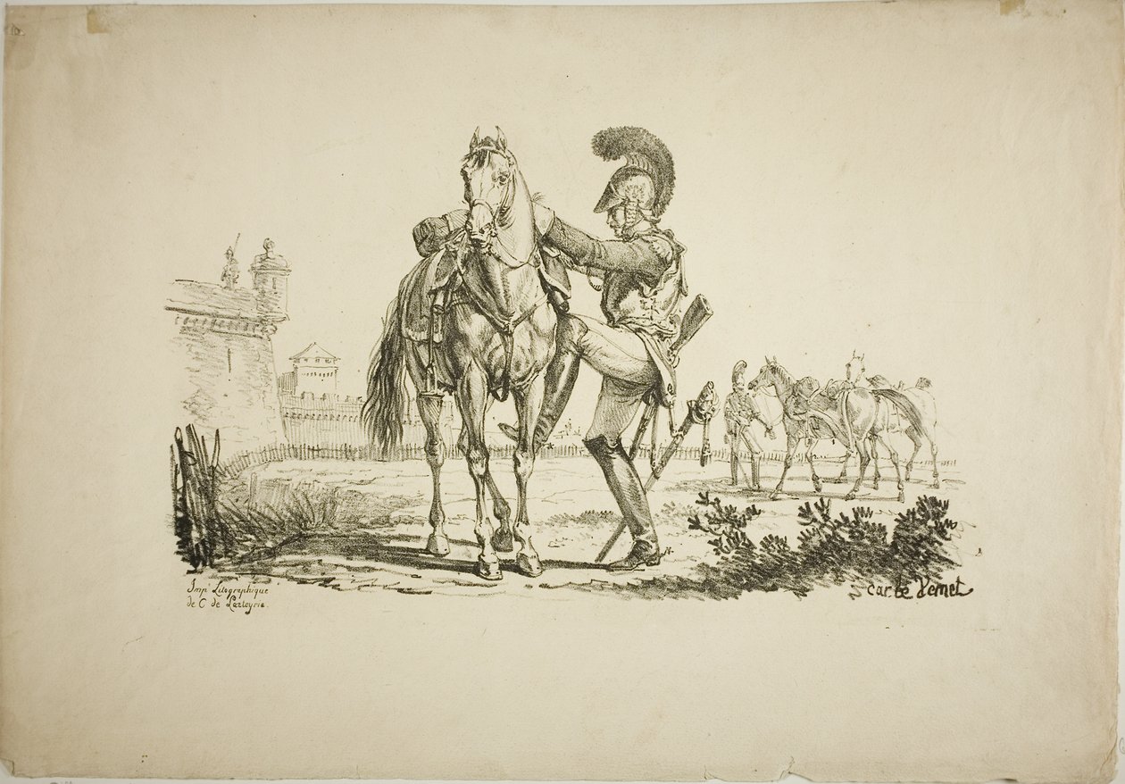 Schütze besteigt ein Pferd von Carle Vernet