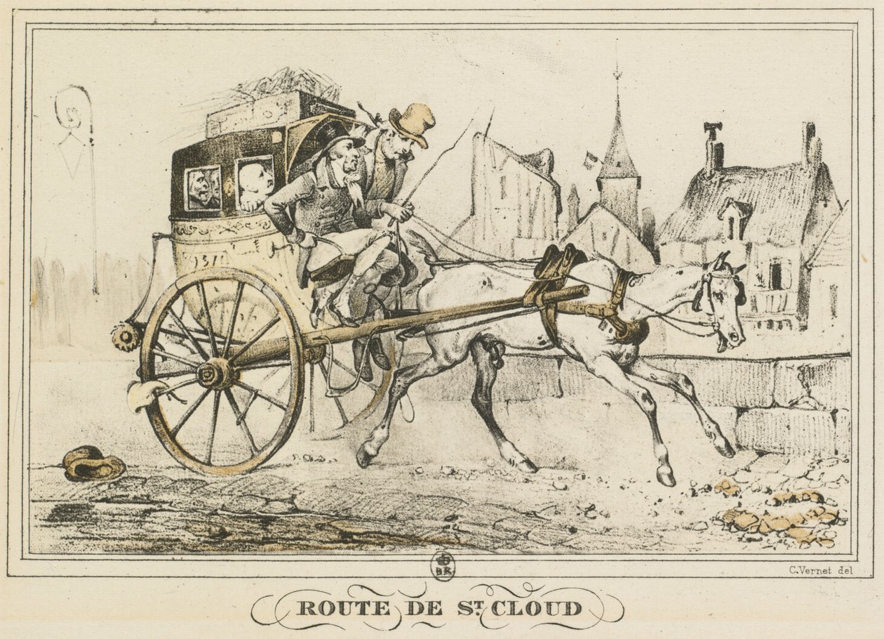 Szenen des täglichen Lebens, Straßen und Wege: Straße nach Saint-Cloud..., 1816 von Carle Vernet