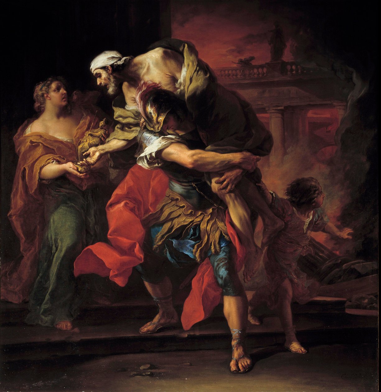 Trojanischer Krieg: Äneas trägt Anchises von Carle van Loo