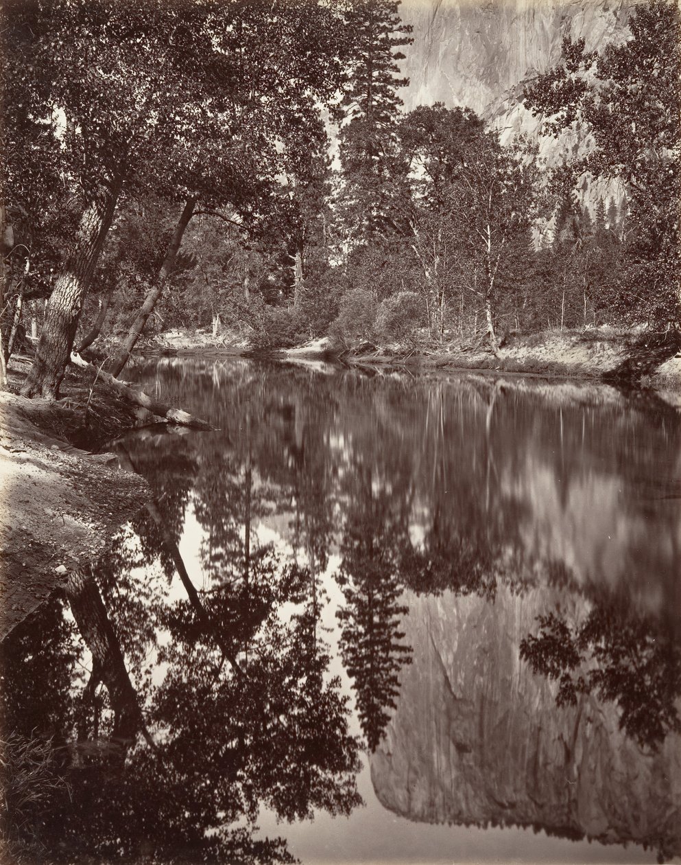 Spiegelansicht von El Capitan, Yosemite, ca. 1872, gedruckt ca. 1876 von Carleton E. Watkins.