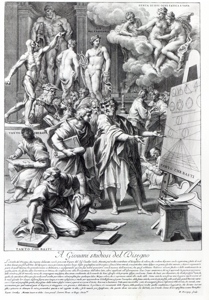 Allegorie eines Designstudios, graviert von Nicolas Dorigny von Carlo Maratta or Maratti