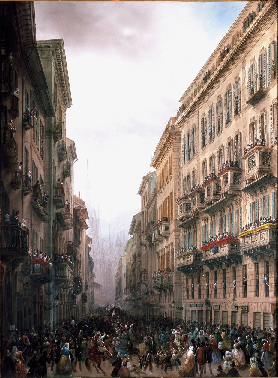 Karneval in einer Straße in Mailand von Carlo Bossoli