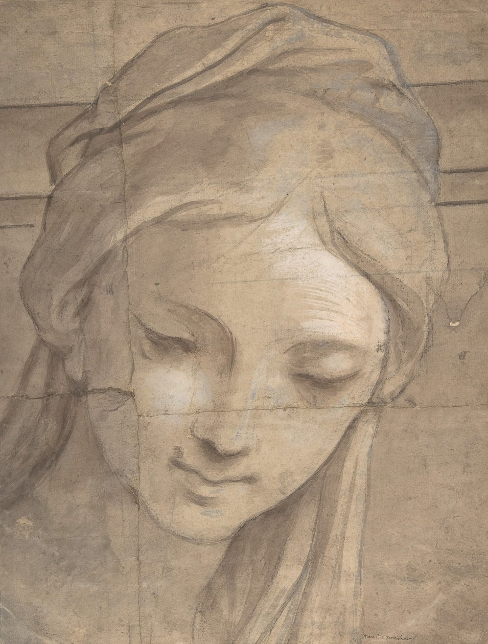 Kopf einer jungen Frau in Dreiviertelansicht nach links, 1670-1700 von Carlo Cignani